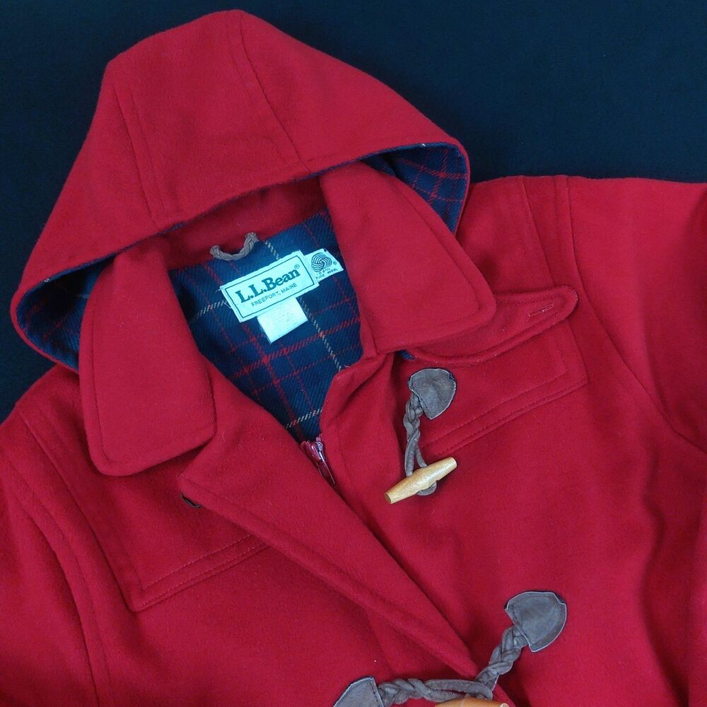 Vintage L.L. Bean Wool Toggle Duffle Coat Women's 10 Red Hooded Fisherman